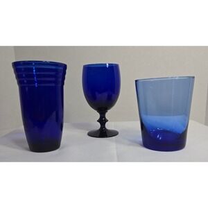 Cobalt Blue glasses 1 short stem Goblet 1 Tumbler 1 Highball Bormioli Rocco VTG